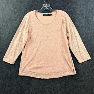 Lauren Ralph Lauren Blouse Women's Large Blush Pink Paisley Pullover Stretch